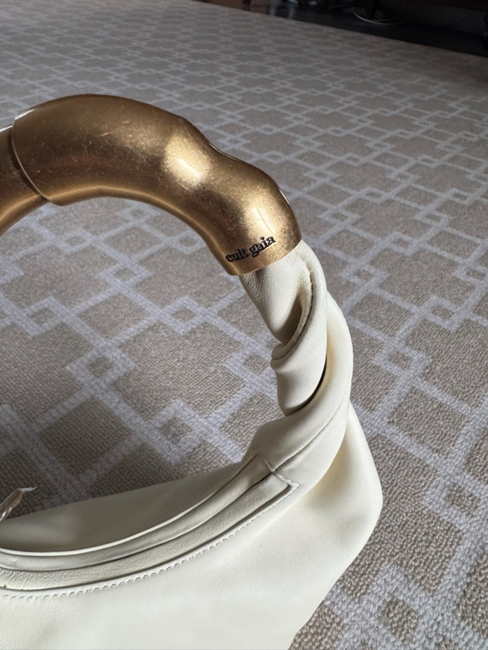 Cult Gaia Meerah Top Handle Bag Sculptural Gold Handle Butter Yellow Leather OS - Picture 6 of 13